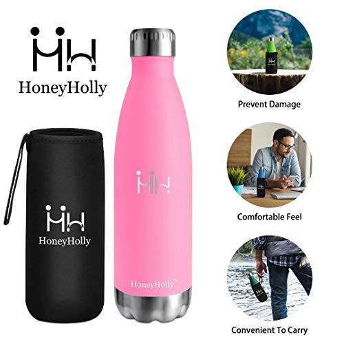 HoneyHolly Botella de Agua Acero Inoxidable 350/500/650/750ml, Aislamiento de Vacío de Doble Pared, Botellas de Frío/Caliente, sin bpa Botella Reutilizable para niños Sport Gimnasio Trekking Bicicleta