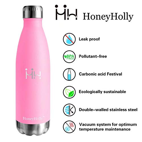 HoneyHolly Botella de Agua Acero Inoxidable 350/500/650/750ml, Aislamiento de Vacío de Doble Pared, Botellas de Frío/Caliente, sin bpa Botella Reutilizable para niños Sport Gimnasio Trekking Bicicleta