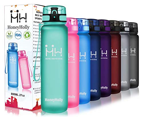 HoneyHolly Botella de Agua Deportes 350ml/500ml/800ml/1000ml/1500ml Sin Bpa & Apertura con un Solo botón Reutilizable Filtro Botella Gimnasio Tritan Plástico para Niños, Sport, Gimnasio, Trekking