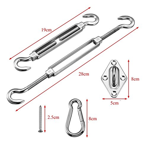 HONGCI Kit de Fijación para Toldo Vela de Sombra Triángulo y Cuadrado, Rectangular para Exteriores, Jardín - 304 Acero Inoxidable Kit de Montaje para Toldo