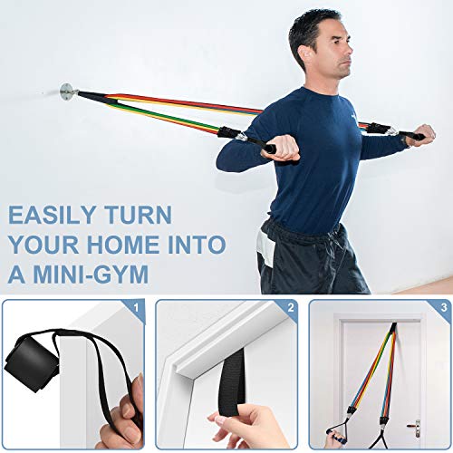 HONGDAK Bandas Elásticas Musculación Fitness, Cintas Elásticas Musculación Fitness, 11 pcs Bandas de Resistencia - 5 Tubos de látex, 2 Manijas, 2 Correa de Tobillo, Ancla de Puerta, Bolsa HONGDAK Bandas Elásticas Musculación Fitness, Cintas Elásticas Musculación Fitness, 11 pcs Bandas de Resistencia - 5 Tubos de látex, 2 Manijas, 2 Correa de Tobillo, Ancla de Puerta, Bolsa