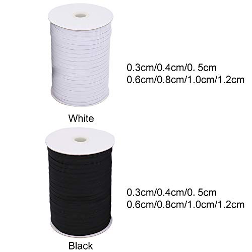 HONGY - Cinta elástica para costura de prendas de vestir, para cinturillas, plana, de látex, elástica, invisible, portátil, ajustable, lavable, 0,3 cm, color blanco, No nulo, negro, 0.5cm