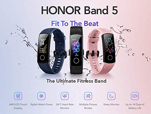 Honor Band 5 Fitness Armband mit Herzfrequenzmesser IP68 wasserdichter Aktivitäts Tracker Sportuhr Fitness-Schrittzähleruhr, Schwarz