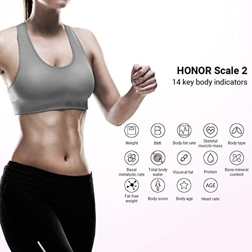 HONOR Scale 2 Báscula de Baño Báscula Grasa Corporal 14 Medidas Esenciales Báscula Inteligente Digital con Pantalla LCD para Móviles Android IOS (Blanco)