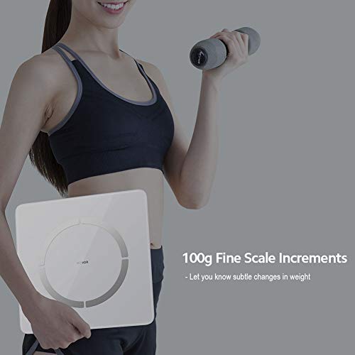 HONOR Scale 2 - Bascula de Grasa Corporal Bluetooth con pantalla LED de hasta 150kg, 11 Mediciónes de Peso IMC Visceral e Muscular para Android, Blanco