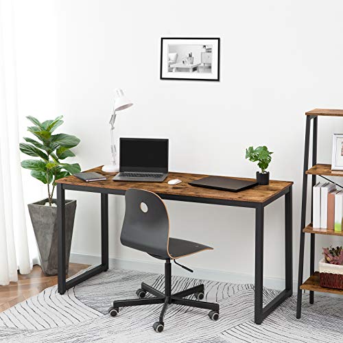 HOOBRO Gran Escritorio de Ordenador, Mesa de Estudio, Mesa de Estilo Industrial, 140 x 60 x 76cm, Mesa de Ordenador para Casa Oficina, Estructura Metálica, Estable, Marrón Vintage EBF68DN01 HOOBRO Gran Escritorio de Ordenador, Mesa de Estudio, Mesa de Estilo Industrial, 140 x 60 x 76cm, Mesa de Ordenador para Casa Oficina, Estructura Metálica, Estable, Marrón Vintage EBF68DN01