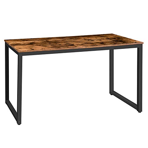 HOOBRO Gran Escritorio de Ordenador, Mesa de Estudio, Mesa de Estilo Industrial, 140 x 60 x 76cm, Mesa de Ordenador para Casa Oficina, Estructura Metálica, Estable, Marrón Vintage EBF68DN01