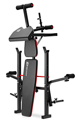 Hop-Sport HS-1055 - Banco de pesas plegable con soporte para mancuernas, banco de curl y mariposa de entrenamiento ajustable para press de banca