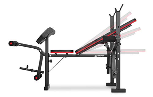 Hop-Sport HS-1055 - Banco de pesas plegable con soporte para mancuernas, banco de curl y mariposa de entrenamiento ajustable para press de banca