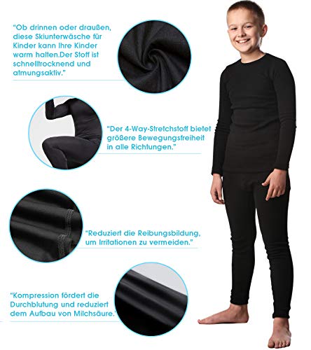 HOPLYNN - Ropa interior térmica para niños, ropa interior funcional, ropa interior de esquí, transpirable, térmica, ropa interior cálida, fútbol, esquí, negro, XS HOPLYNN - Ropa interior térmica para niños, ropa interior funcional, ropa interior de esquí, transpirable, térmica, ropa interior cálida, fútbol, esquí, negro, XS