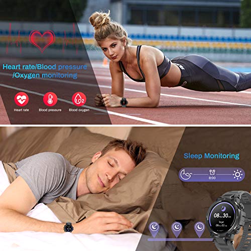 HopoFit Relojes Inteligente Hombre y Mujer,Smartwatch con Pulsómetro,Presión Arterial, Monito de Sueño,Podómetro Pulsera Reloj Impermeable IP68 para Android iOS y Xiaomi Huawei iPhone Teléfono Gris