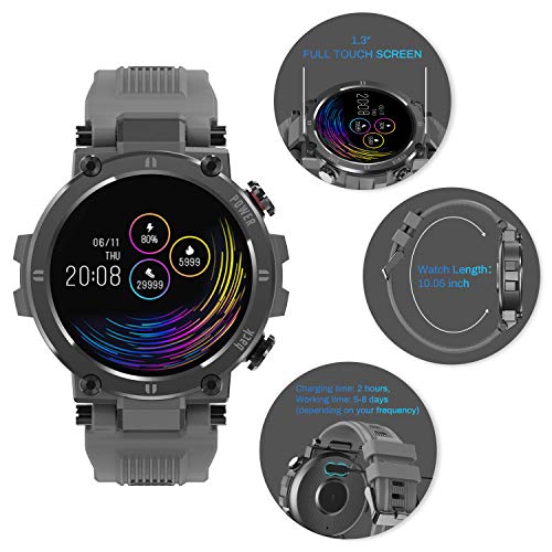 HopoFit Relojes Inteligente Hombre y Mujer,Smartwatch con Pulsómetro,Presión Arterial, Monito de Sueño,Podómetro Pulsera Reloj Impermeable IP68 para Android iOS y Xiaomi Huawei iPhone Teléfono Gris