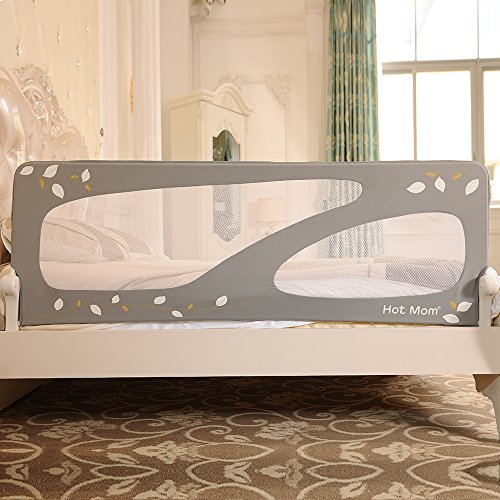 Hot Mom - barandillas de la cama 150 cm para bebés, portátil y estable, barrera de seguridad,color gris, 2020 new