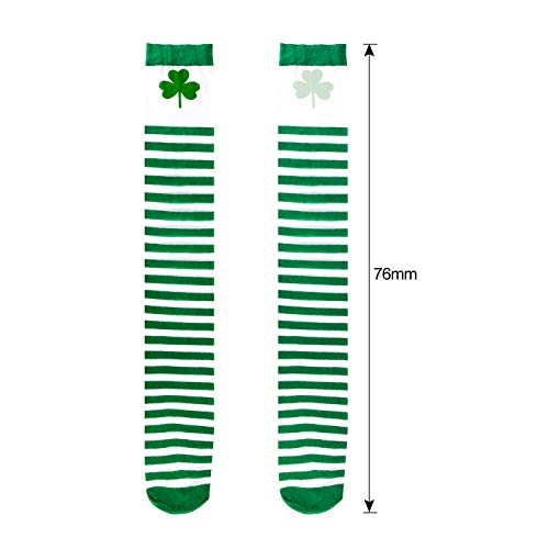 HOWAF 3 Pares Trébol Irlandeses Calcetines hasta la Rodilla para Día de San Patricio High Medias de Seda Verdes y Blancas para Accesorios de Fiesta de Disfraz para Mujeres niñas