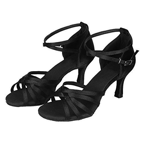 HROYL Zapatos de Baile/Zapatos Latinos de el Negro satén Mujeres ES7-F13 EU 35
