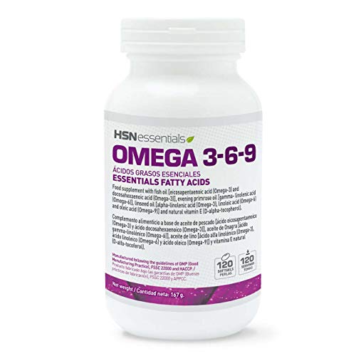 HSN Essentials Omega 3 6 9 de HSN Con Vitamina E, Sin Gluten, Sin Lactosa - 120 Perlas