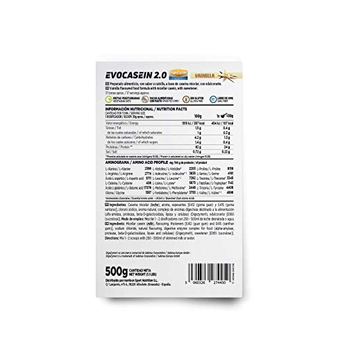 HSN Sports Caseína Micelar Evocasein 2.0, Proteína para Antes de Dormir, Liberación Lenta de Aminoácidos durante la Noche, Vegetariana, Sin Gluten, Sabor Vainilla, 500 g (HSNS-EC2500VA) HSN Sports Caseína Micelar Evocasein 2.0, Proteína para Antes de Dormir, Liberación Lenta de Aminoácidos durante la Noche, Vegetariana, Sin Gluten, Sabor Vainilla, 500 g (HSNS-EC2500VA)