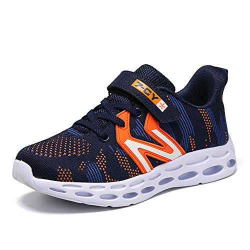 HSNA Zapatillas para Niño Antideslizante y absorción de Golpes Zapatos Correr Transpirables Ligero(Azul Oscuro 38 EU)