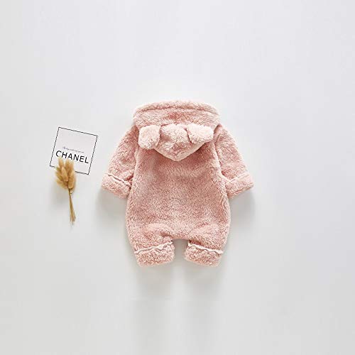 Huafeng La niña bebé recién Nacido Mono de Peluche de Dibujos Animados bebé Caliente Capucha de Manga Larga Mono de 0-24 Meses (Color : Pink, Size : 9-12 Months)