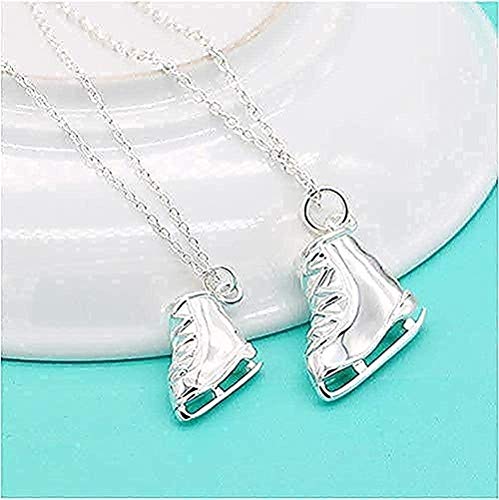 huangxuanchen co.,ltd Collar de Plata para Mujer, diseño de Patines de Hielo, Colgante de Plata Maciza, Corto, joyería para el Cuerpo, Collar con Colgante, Regalo para Mujeres, Hombres, niñas, niños