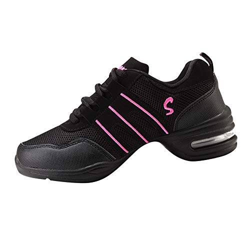 Huatime Zapatillas de Deporte para Mujer Jazz - Suave Ligero Moderno Zapatos de Baile Malla Superior Suela de Goma Ata para Arriba Low-Top Comodidad Deporte Zapatos de La Aptitud