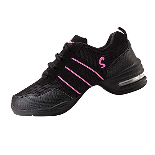 Huatime Zapatillas de Deporte para Mujer Jazz - Suave Ligero Moderno Zapatos de Baile Malla Superior Suela de Goma Ata para Arriba Low-Top Comodidad Deporte Zapatos de La Aptitud