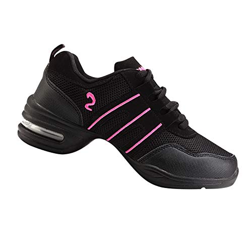 Huatime Zapatillas de Deporte para Mujer Jazz - Suave Ligero Moderno Zapatos de Baile Malla Superior Suela de Goma Ata para Arriba Low-Top Comodidad Deporte Zapatos de La Aptitud