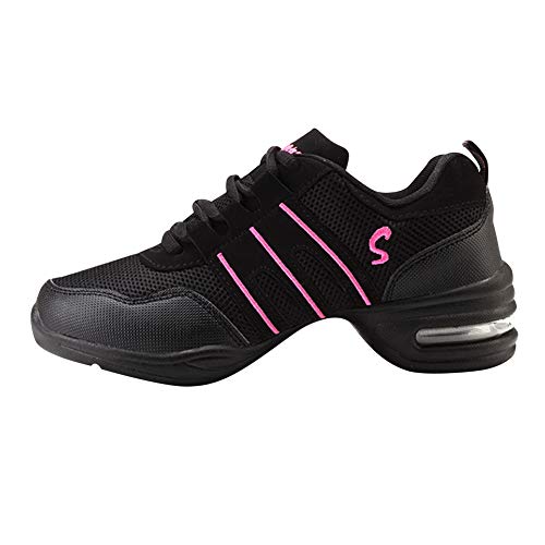 Huatime Zapatillas de Deporte para Mujer Jazz - Suave Ligero Moderno Zapatos de Baile Malla Superior Suela de Goma Ata para Arriba Low-Top Comodidad Deporte Zapatos de La Aptitud