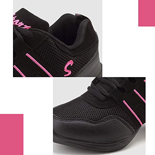 Huatime Zapatillas de Deporte para Mujer Jazz - Suave Ligero Moderno Zapatos de Baile Malla Superior Suela de Goma Ata para Arriba Low-Top Comodidad Deporte Zapatos de La Aptitud