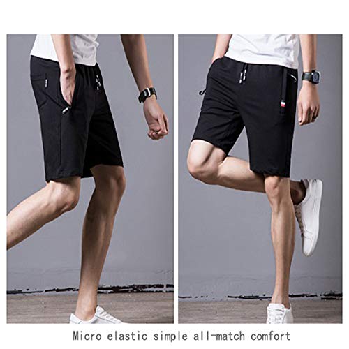HUATING Pantalones Cortos Deportivos para Hombre, Pantalones de Hombre con Cordón y Cremallera para Los Bolsillos (Black, L) HUATING Pantalones Cortos Deportivos para Hombre, Pantalones de Hombre con Cordón y Cremallera para Los Bolsillos (Black, L)