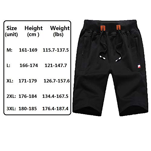 HUATING Pantalones Cortos Deportivos para Hombre, Pantalones de Hombre con Cordón y Cremallera para Los Bolsillos (Black, L)