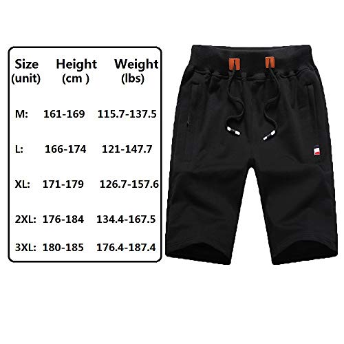 HUATING Pantalones Cortos Deportivos para Hombre, Pantalones de Hombre con Cordón y Cremallera para Los Bolsillos (Black, L) HUATING Pantalones Cortos Deportivos para Hombre, Pantalones de Hombre con Cordón y Cremallera para Los Bolsillos (Black, L)