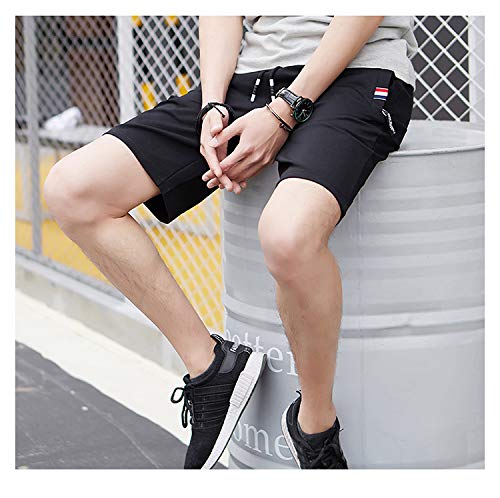 HUATING Pantalones Cortos Deportivos para Hombre, Pantalones de Hombre con Cordón y Cremallera para Los Bolsillos (Black, L) HUATING Pantalones Cortos Deportivos para Hombre, Pantalones de Hombre con Cordón y Cremallera para Los Bolsillos (Black, L)