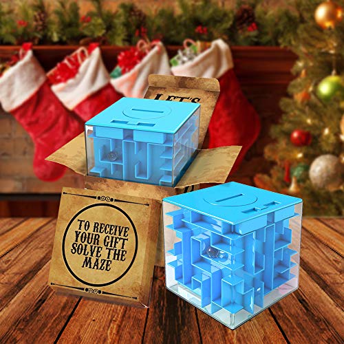 Huchas Originales aGreatLife Caja Money Maze Laberinto De Dinero | Cubo Puzzle Rompecabezas | Idea Original Para Regalar A Niños Y Adultos | Kit De Recompensa Reutilizable | Laberinto Con Sorpresa | Lado 7.6 Cm, Azul