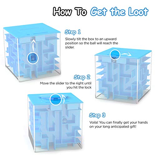 Huchas Originales aGreatLife Caja Money Maze Laberinto De Dinero | Cubo Puzzle Rompecabezas | Idea Original Para Regalar A Niños Y Adultos | Kit De Recompensa Reutilizable | Laberinto Con Sorpresa | Lado 7.6 Cm, Azul