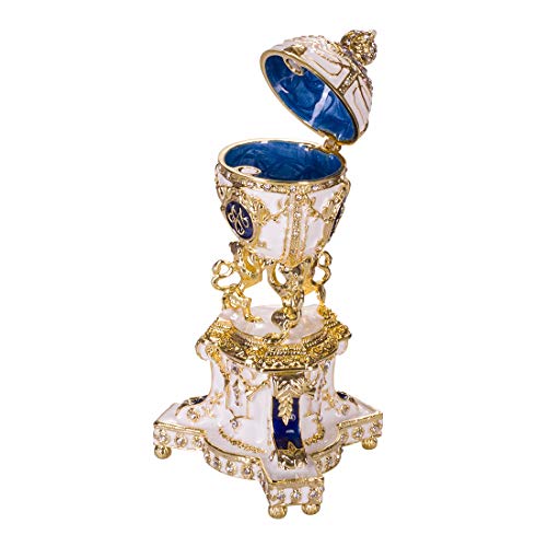 huevo ruso de Estilo Faberge / caja de joya Real Danés (Jubileo Danés) con leones y corona 13 cm azul