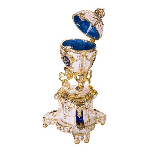 huevo ruso de Estilo Faberge / caja de joya Real Danés (Jubileo Danés) con leones y corona 13 cm azul huevo ruso de Estilo Faberge / caja de joya Real Danés (Jubileo Danés) con leones y corona 13 cm azul