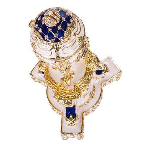 huevo ruso de Estilo Faberge / caja de joya Real Danés (Jubileo Danés) con leones y corona 13 cm azul