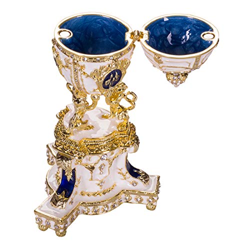 huevo ruso de Estilo Faberge / caja de joya Real Danés (Jubileo Danés) con leones y corona 13 cm azul huevo ruso de Estilo Faberge / caja de joya Real Danés (Jubileo Danés) con leones y corona 13 cm azul