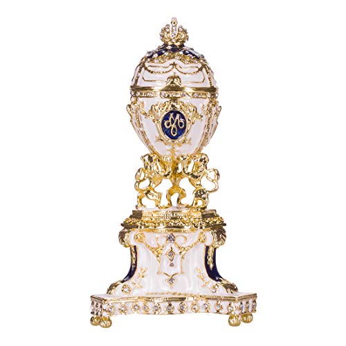 huevo ruso de Estilo Faberge / caja de joya Real Danés (Jubileo Danés) con leones y corona 13 cm azul