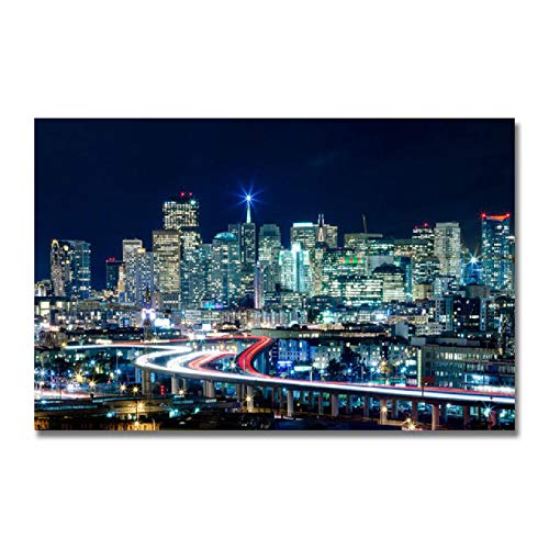 HuGuan Lienzo Y Arte De Pared PóSter 23.6"x35.4"(60x90cm) Paisaje De La Ciudad De La Noche para La Decoración De La Habitación T4 Pintura Pared Y Estampados Cuadros Sin Marco