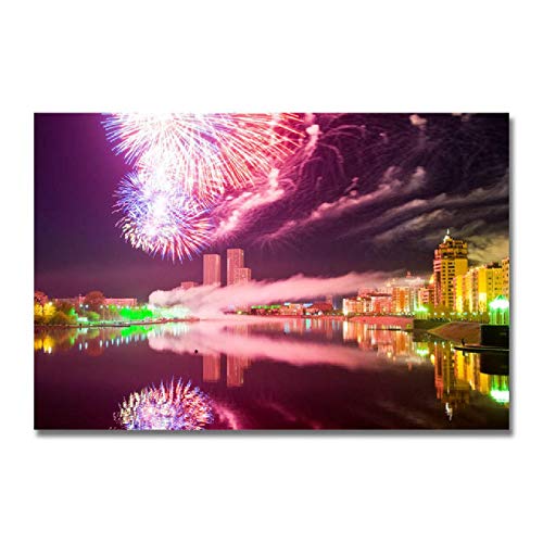 HuGuan Lienzo Y Arte De Pared PóSter 23.6"x35.4"(60x90cm) Paisaje De La Ciudad De La Noche para La Decoración De La Habitación T4 Pintura Pared Y Estampados Cuadros Sin Marco