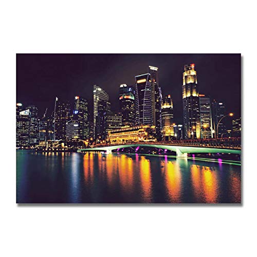 HuGuan PóSter Y Estampados 23.6"x35.4"(60x90cm) Paisaje De La Ciudad De La Noche para La Decoración De La Habitación T2 Lienzo Pintura Pared Arte Cuadros Sin Marco