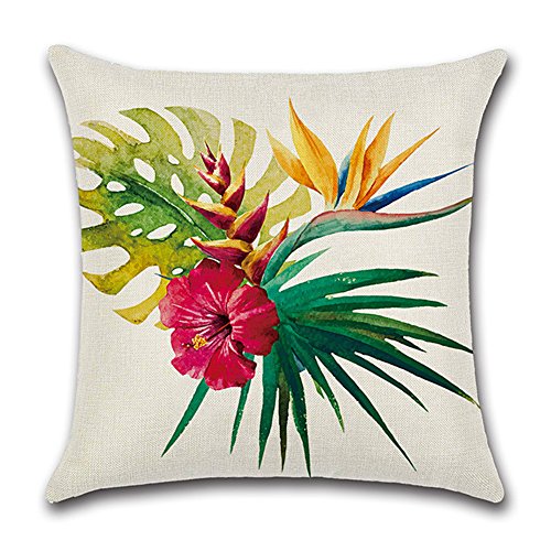 HuifengS - Fundas de cojín cuadradas de lino - decorativas, para sofás o camas - con motivo tropical, de bosque, plantas, juego de 4 fundas de cojín de 45,7 x 45,7 cm