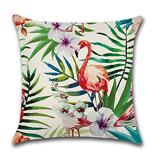 HuifengS - Fundas de cojín cuadradas de lino - decorativas, para sofás o camas - con motivo tropical, de bosque, plantas, juego de 4 fundas de cojín de 45,7 x 45,7 cm HuifengS - Fundas de cojín cuadradas de lino - decorativas, para sofás o camas - con motivo tropical, de bosque, plantas, juego de 4 fundas de cojín de 45,7 x 45,7 cm