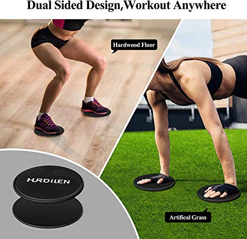 Hurdilen Core Sliders, Discos Deslizantes Uso de Doble Cara en Pisos de Alfombras y Madera Dura, Aparato de Ejercicios Livianos Entrenar la Fuerza del Núcleo Abdominal (Negro)