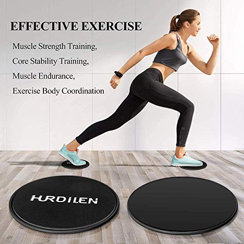 Hurdilen Core Sliders, Discos Deslizantes Uso de Doble Cara en Pisos de Alfombras y Madera Dura, Aparato de Ejercicios Livianos Entrenar la Fuerza del Núcleo Abdominal (Negro)