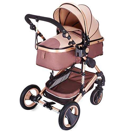 Husuper 2 en 1 Cochecito Bebé de de Alta Calidad Plegable Portátil Ligero Amortiguador Ajustable con Carro Multiuso para Bebés Recién Nacidos Carrito con Capazo Cuna para Bebé Oro Husuper 2 en 1 Cochecito Bebé de de Alta Calidad Plegable Portátil Ligero Amortiguador Ajustable con Carro Multiuso para Bebés Recién Nacidos Carrito con Capazo Cuna para Bebé Oro