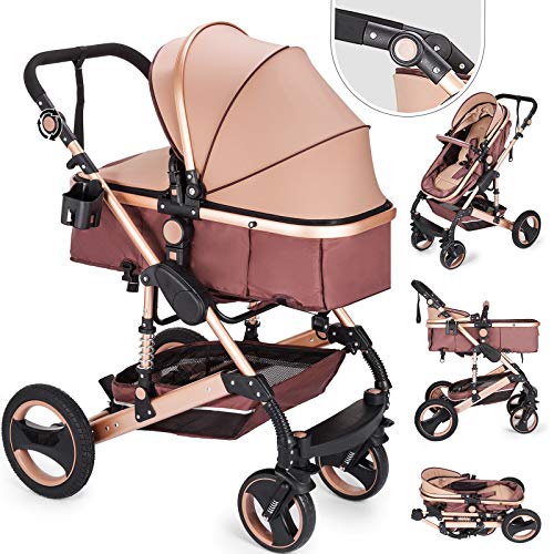 Husuper 2 en 1 Cochecito Bebé de de Alta Calidad Plegable Portátil Ligero Amortiguador Ajustable con Carro Multiuso para Bebés Recién Nacidos Carrito con Capazo Cuna para Bebé Oro Husuper 2 en 1 Cochecito Bebé de de Alta Calidad Plegable Portátil Ligero Amortiguador Ajustable con Carro Multiuso para Bebés Recién Nacidos Carrito con Capazo Cuna para Bebé Oro