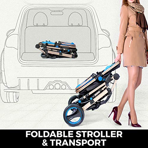 Husuper 2 en 1 Cochecito de de Alta Calidad Plegable Portátil Ligero Amortiguador Ajustable para Bebés Recién Nacidos Carrito con Capazo Cuna para Bebé Azul Husuper 2 en 1 Cochecito de de Alta Calidad Plegable Portátil Ligero Amortiguador Ajustable para Bebés Recién Nacidos Carrito con Capazo Cuna para Bebé Azul